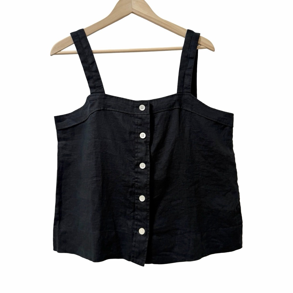 Everlane Womens Linen Square Neck Button Front Tank Top Size 14 Black Clean Girl